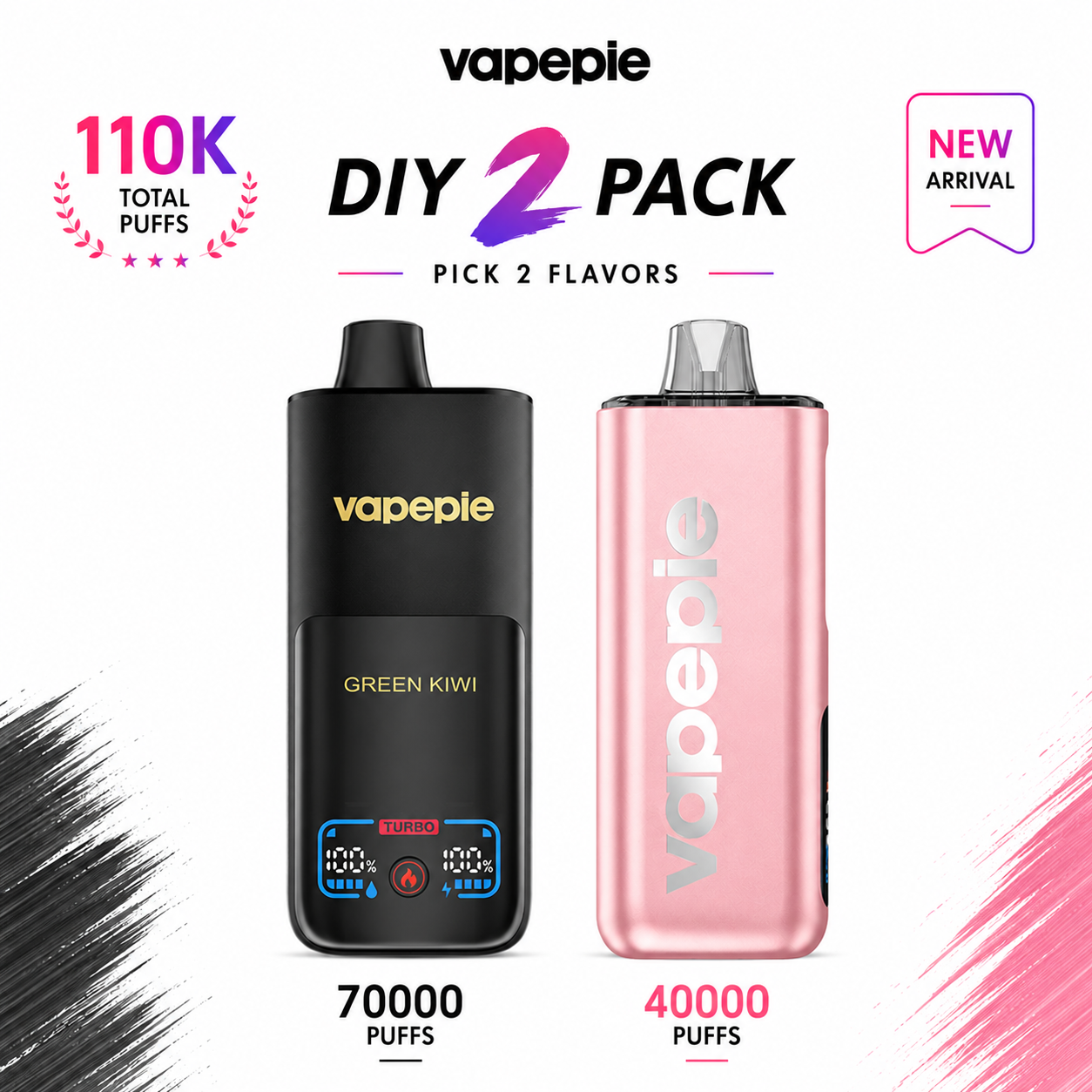 🔮DIY 2 PACK☛PICK 2 FLAVORS VAPEPIE 70000+40000 MAX